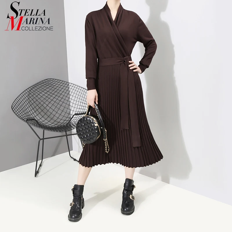 * Новое 2019 женское платье с длинным рукавом в Корейском стиле осеннее однотонное