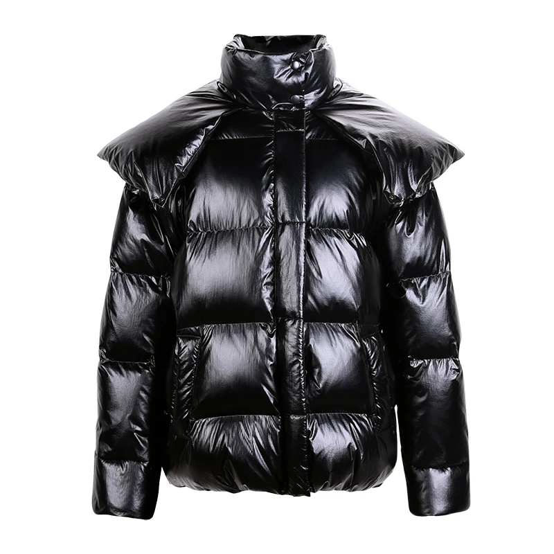 

AEL Light Weight Women's Down Coat Warm Jacket Turtleneck Big Collar Long Sleeve Zipper Shiny Femal Overcoat Winter 2019