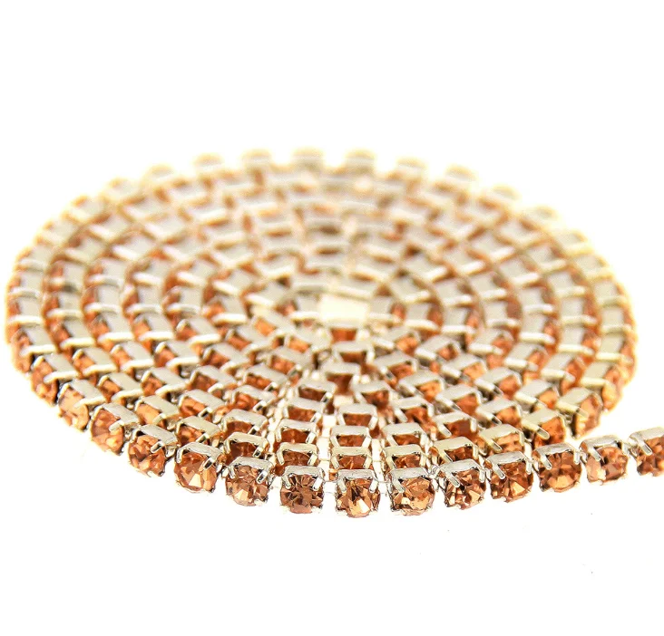 

Hot Sale High Density Flatback Rhinestone Champagne Claw Chain Sew-On Clothes Crystal Rhinestone For Needlework DIY Decor