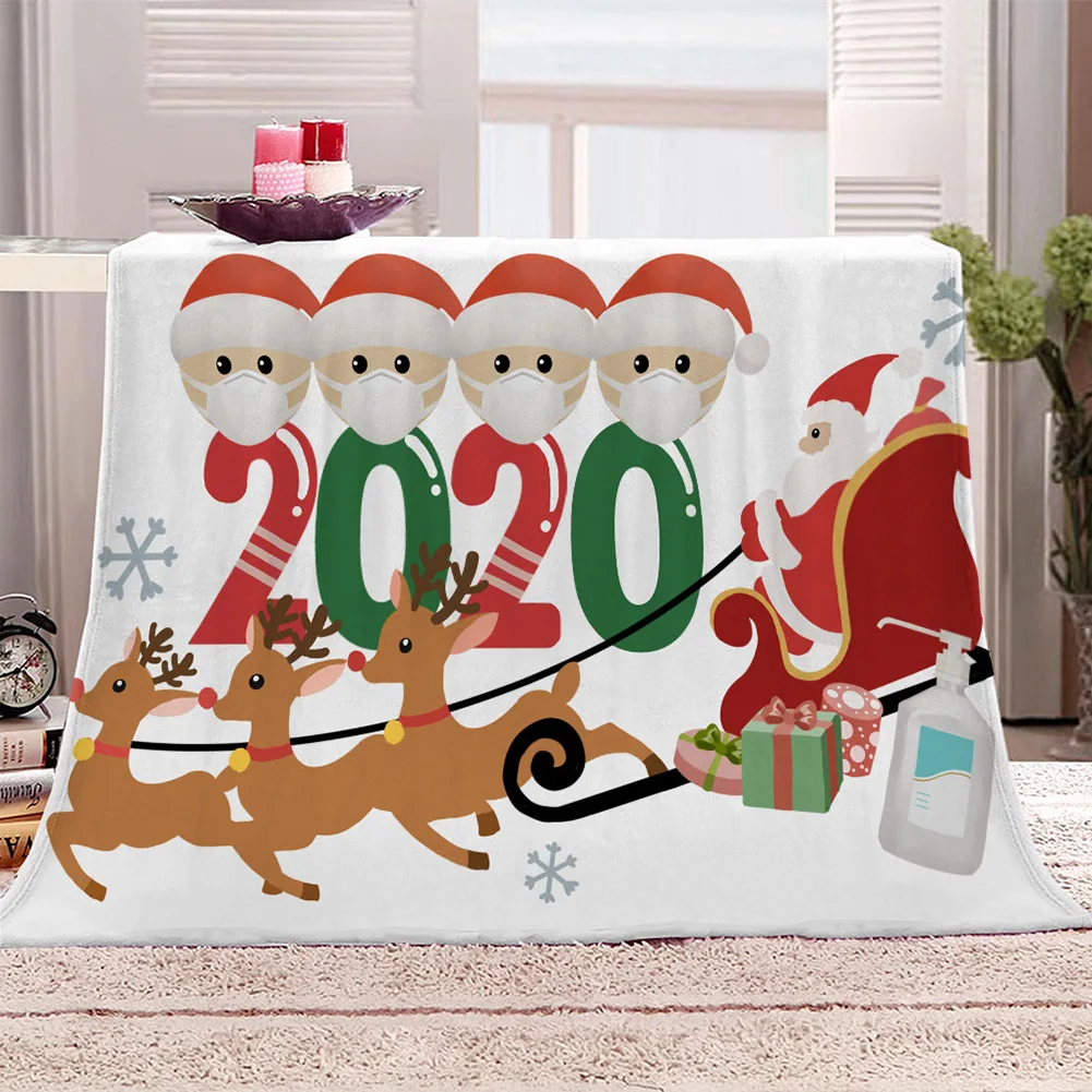 

Flannel Blanket 2020 Christmas Blanket with Elk Santa Clause Pattern Lucky Family 4 People LAD-sale