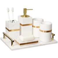 Marble Bathroom Set Liquid Soap Dispenser Dish Toothbrush Holder Gargle Cup Tray Cotton Swab Tissue Box Aromatherapy Bottle