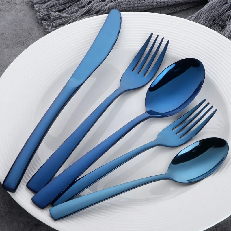 Blue 30pcs 30 шт радужные Красные столовые приборы набор столовая посуда из нержавеющей стали набор черных столовых приборов ресторанный нож Вилка Набор Западная обеденная посуда - Цвет: Blue 30pcs