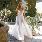 SoDigne 2021 пляжное свадебное платье с высоким разрезом, открытой спиной, V-образным вырезом, а-силуэт, кружевное цветочное оформление, искусственная кожа, индивидуальный пошив, большие размеры