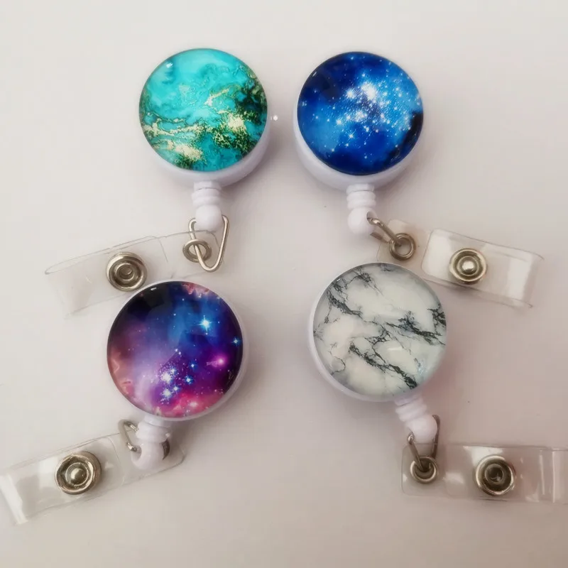 Дизайн 1 шт. высокое качество Выдвижной Значок медсестры катушка клип Мода звездное небо мраморный узор IC ID карты держатель значка