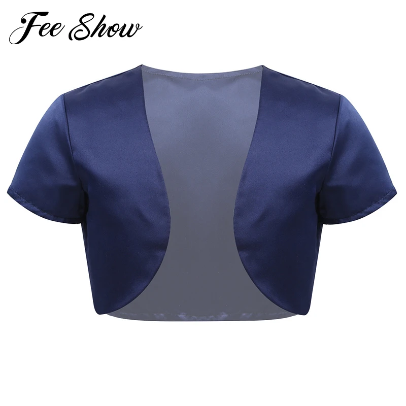 Летнее однотонное атласное болеро с коротким рукавом для маленьких девочек