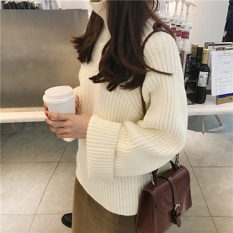 Fitaylor New Women Winter Thick Turtleneck Sweater Casual Female Loose Fit Knitted Pullovers Solid Color Warm Knitwear Tops | Женская