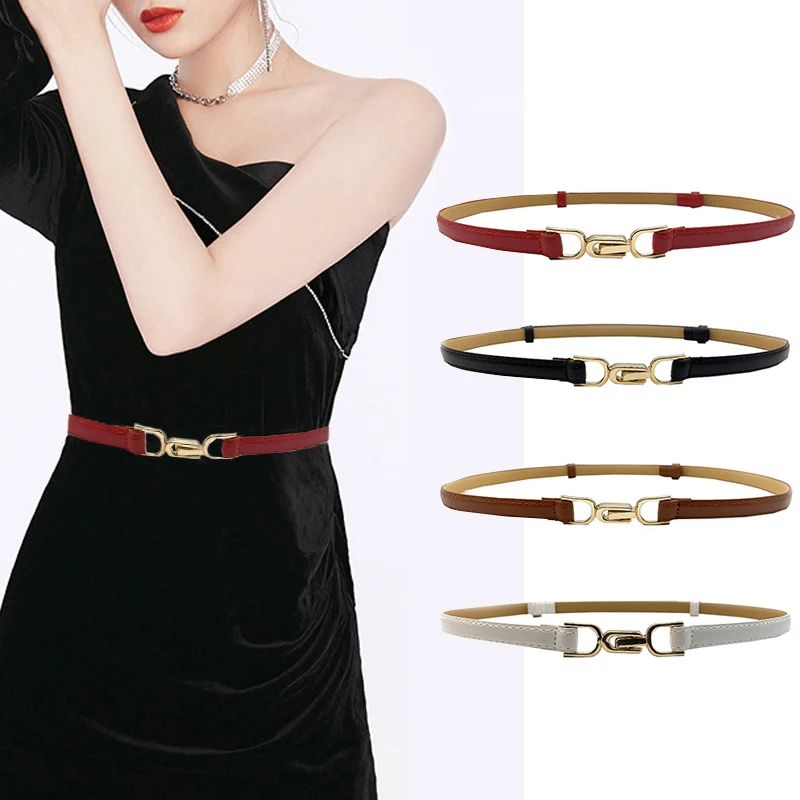 

Fashion Pu Leather Ladies Dress Thin Belts Waist Belts Strap Gold Color Buckle Female Belts Leather Wasitband Pasek Damski
