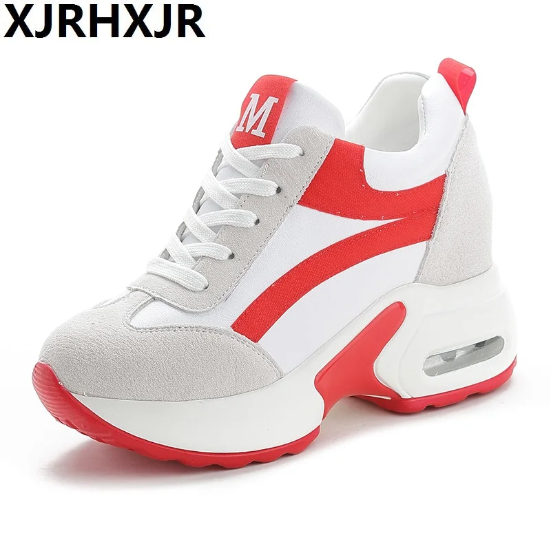 Женские кроссовки на платформе 8 см Белые Повседневные танкетке высоком каблуке