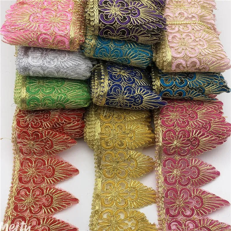 10 ярдов цветов искусственная вышивка зубчатая кружевная отделка металлик для свадьбы ширина: 12 5 см|scalloped lace