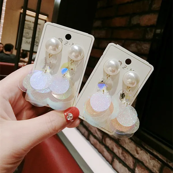 Женские серьги в Корейском стиле с искусственным жемчугом и блестками модные