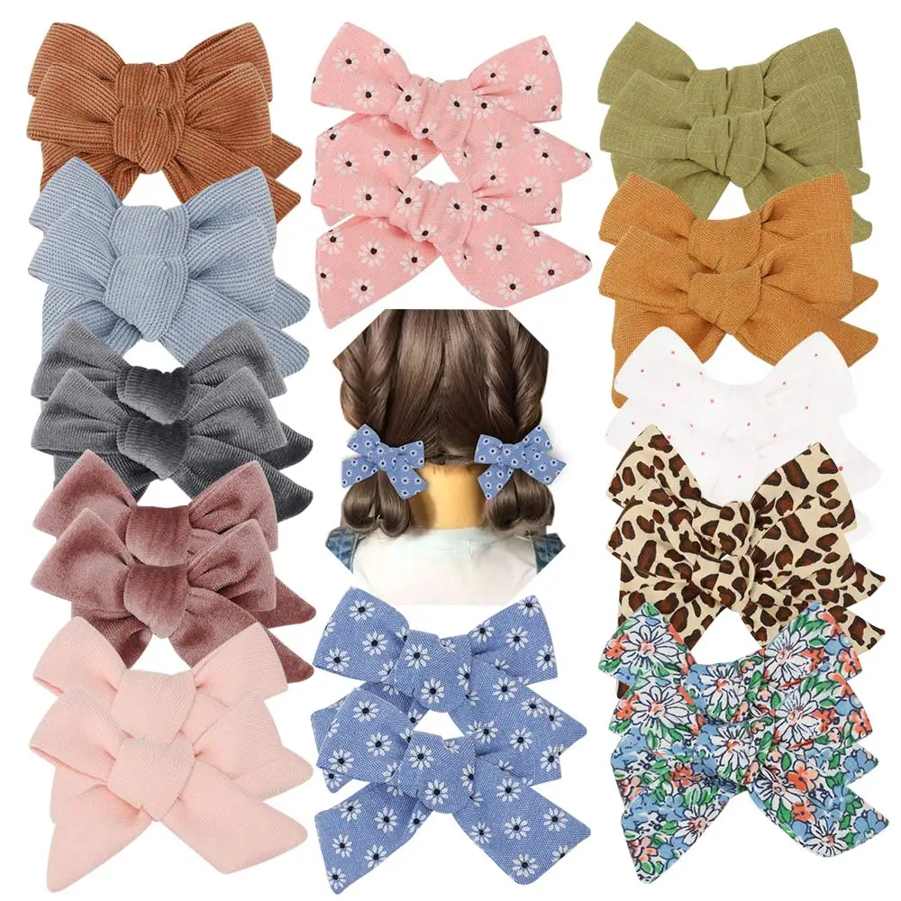 

1/2PCS Flower Cotton Hair Bows With Clip For Baby Girls Solid Boutique Hair Clips Hairgrip Barrettes Headwear Hair Acesssories