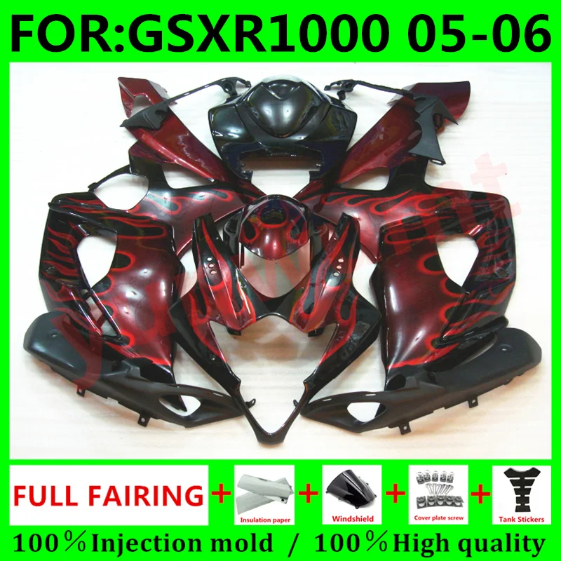

Обтекатели из АБС-пластика для мотоциклов Suzuki GSXR1000 2005 2006 K5 GSXR 1000 05 GSX-R1000 06 K6, Обтекатели для кузова с красным пламенем