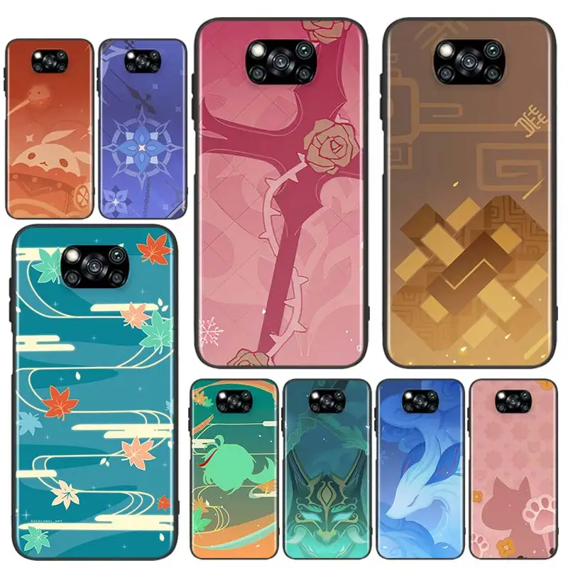 Силиконовый мягкий черный чехол для телефона Genshin Impact Game Xiaomi Poco X3 GT NFC M3 F3 C3 M2 F2 F1 X2