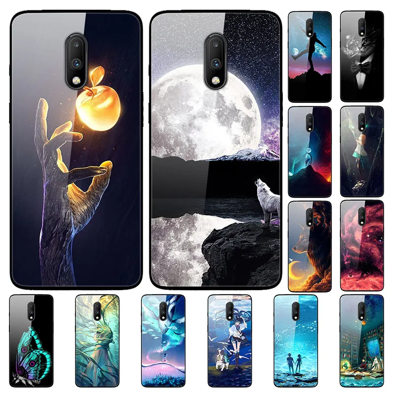 

Case For Oneplus 7 Back Phone Cover Black TPU Silicone Bumper With Tempered Glass Series 3