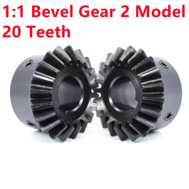 2PCS 1:1 Bevel Gear 2 Modulus 20 Teeth With 8/10/12/14/15/16/17mm Inner Hole 90 Degree Meshing Angle Steel Gears Screw Hole M5