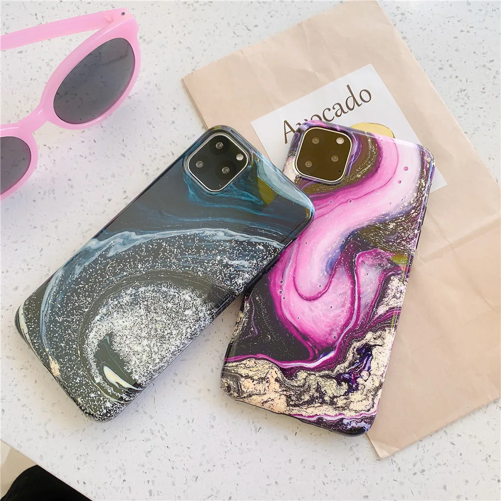 Глянцевый чехол ELALA с кристаллами и мрамором для iPhone 11Pro XR XS Max iphone X 7 6s 8Plus