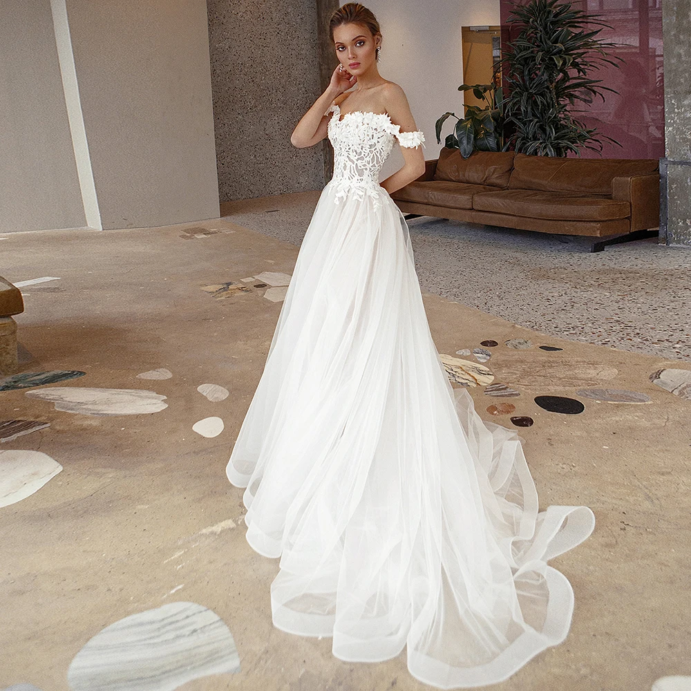 

Weilinsha Classic Sweetheart Tulle Wedding Dresses Flowers Print Backless Long Bridal Gowns Plus Size Vestidos De Novia 2020