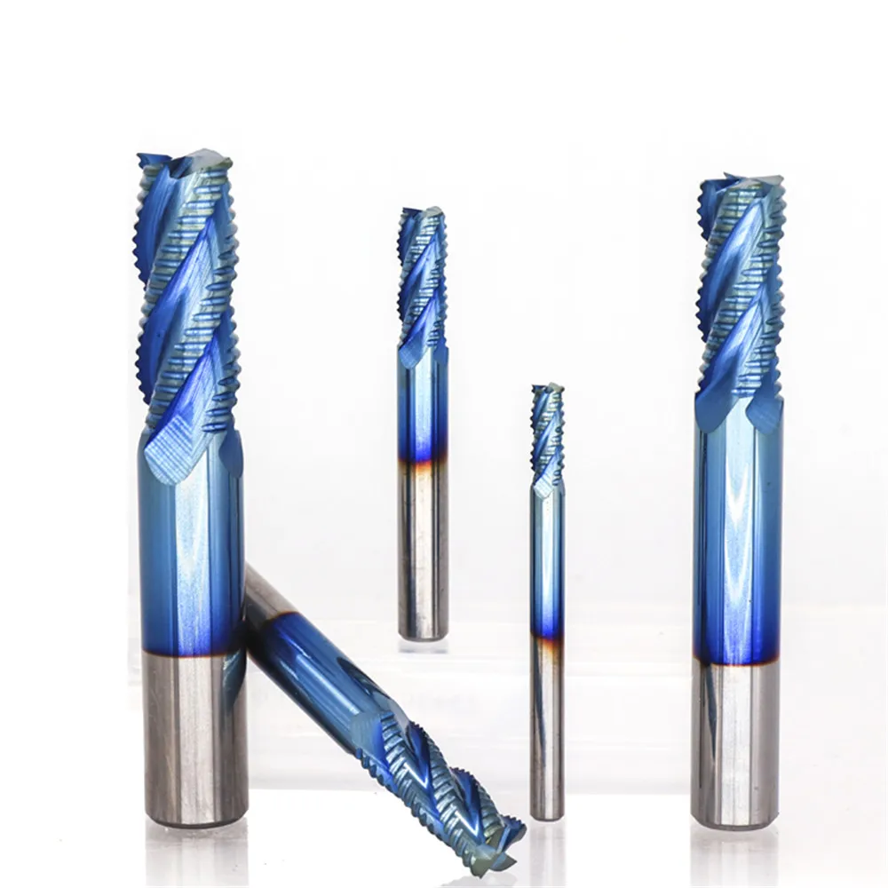 

1pc 4mm-12mm blue coating nano roughing end mill 4 spiral flute carbide end mill cnc router bit end mill