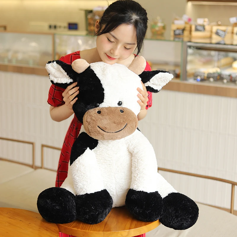 

New 25/35/50cm Kawaii Sitting Milk Cow Plush Toys Lifelike Stuffed Animal Doll Cute Cattle Toys for Children Kids Christmas Gift