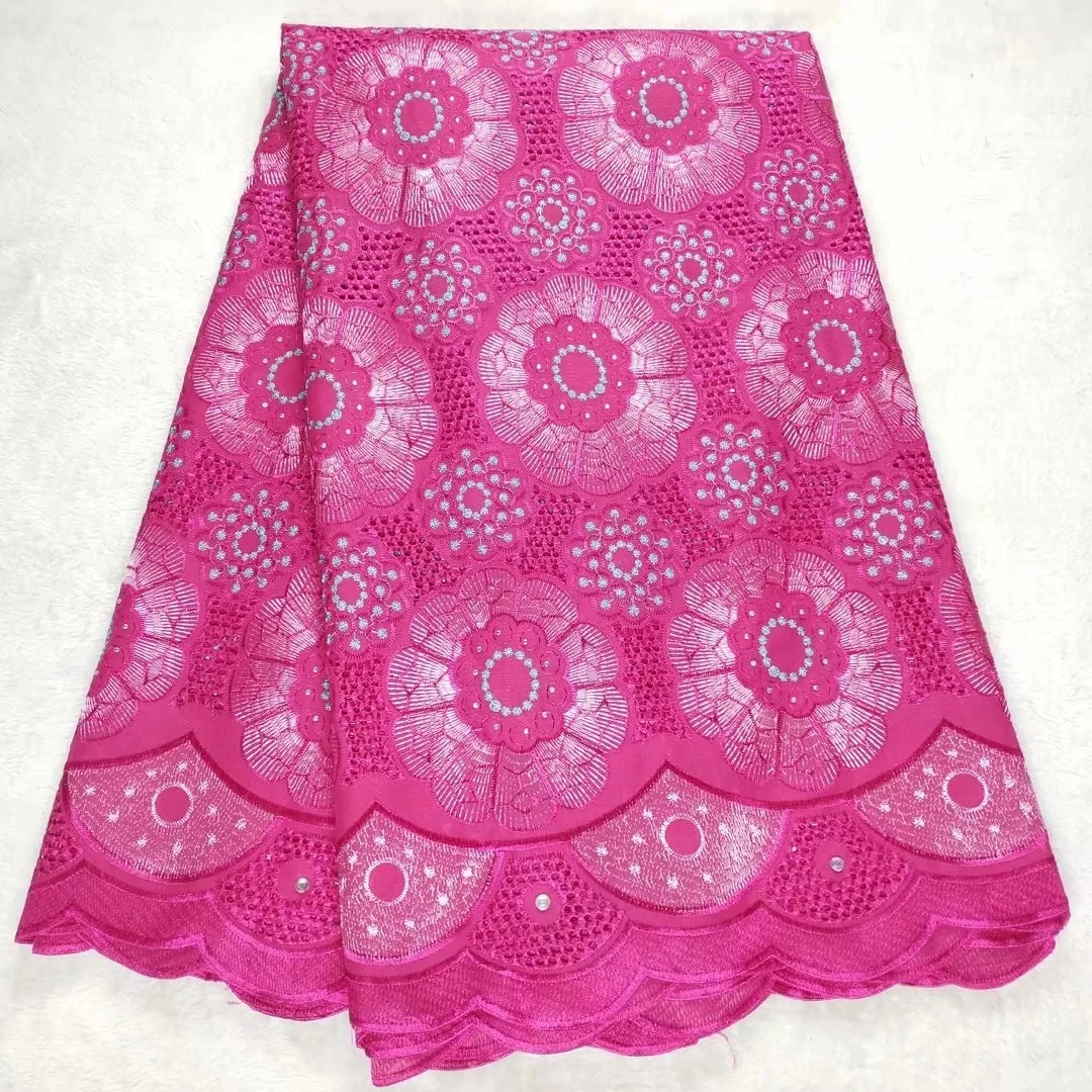 

2021 Light Pink French Lace Swiss Voile Lace Fabric With Stones 100%Cotton African Lace Flower Fabric For Wedding Dresses XS 112