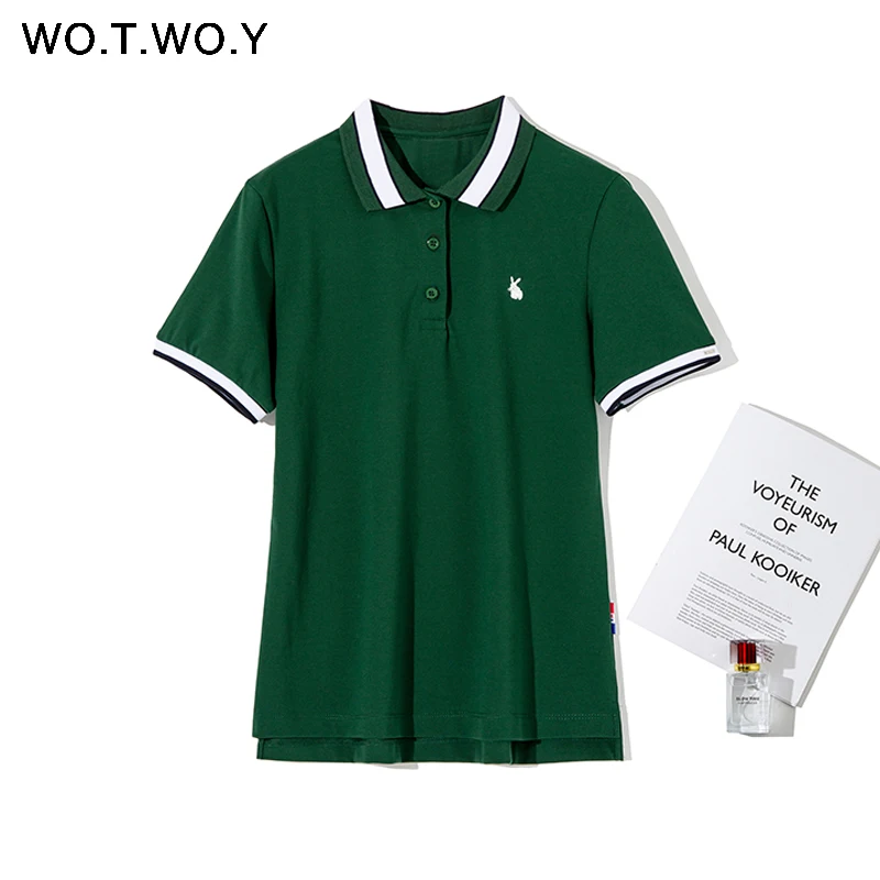 WOTWOY 2020 модные рубашки поло с вышивкой Rabit женские хлопковые повседневные топы