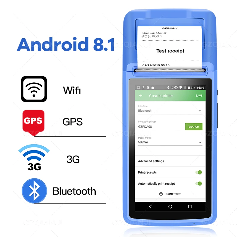 Переносной Android 8 1 прочный КПК портативный кассовый терминал с принтером 58 мм