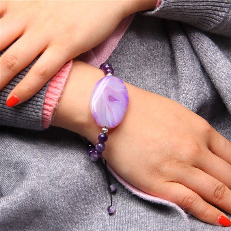 Женский браслет из натуральной фиолетовой полосатые Агаты винтажные