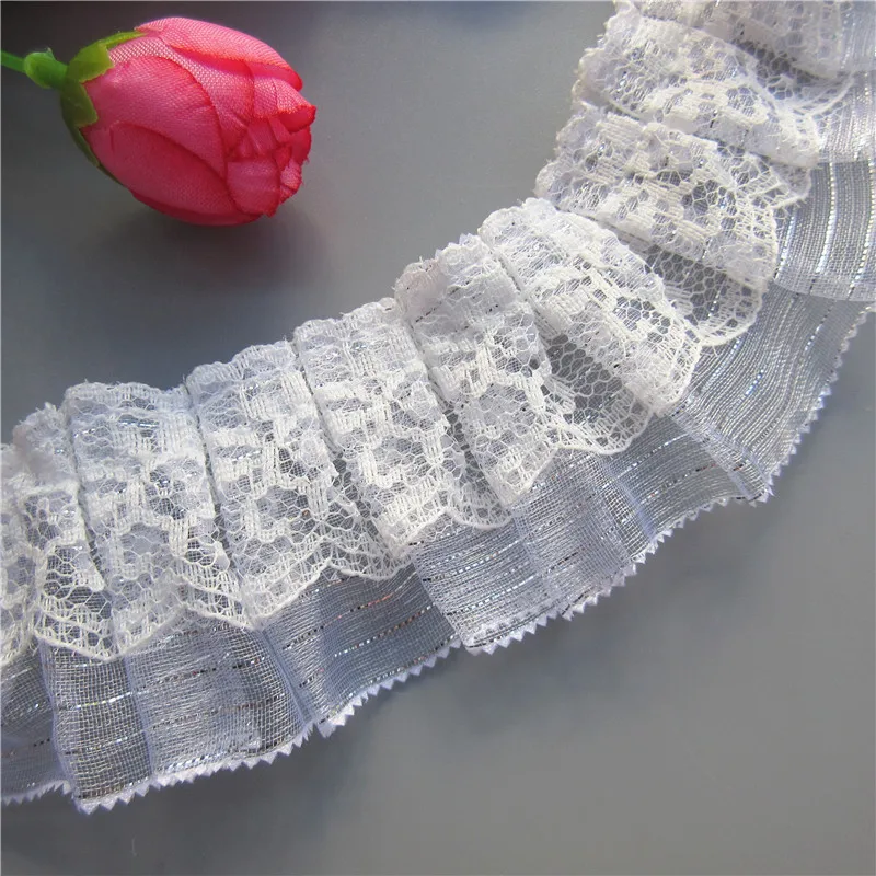 2 ярда 2-слойная Серебряная плиссированная Пилообразная вуаль кружевная