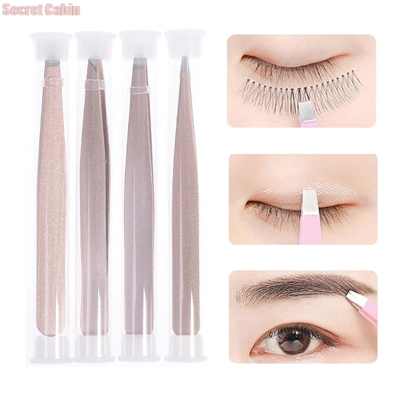 

4styles Women Multifunctional Cosmetic Tweezers Pink Eyebrow Tweezers Hair Removal Pinzas Stainless Steel Beauty Makeup Tool