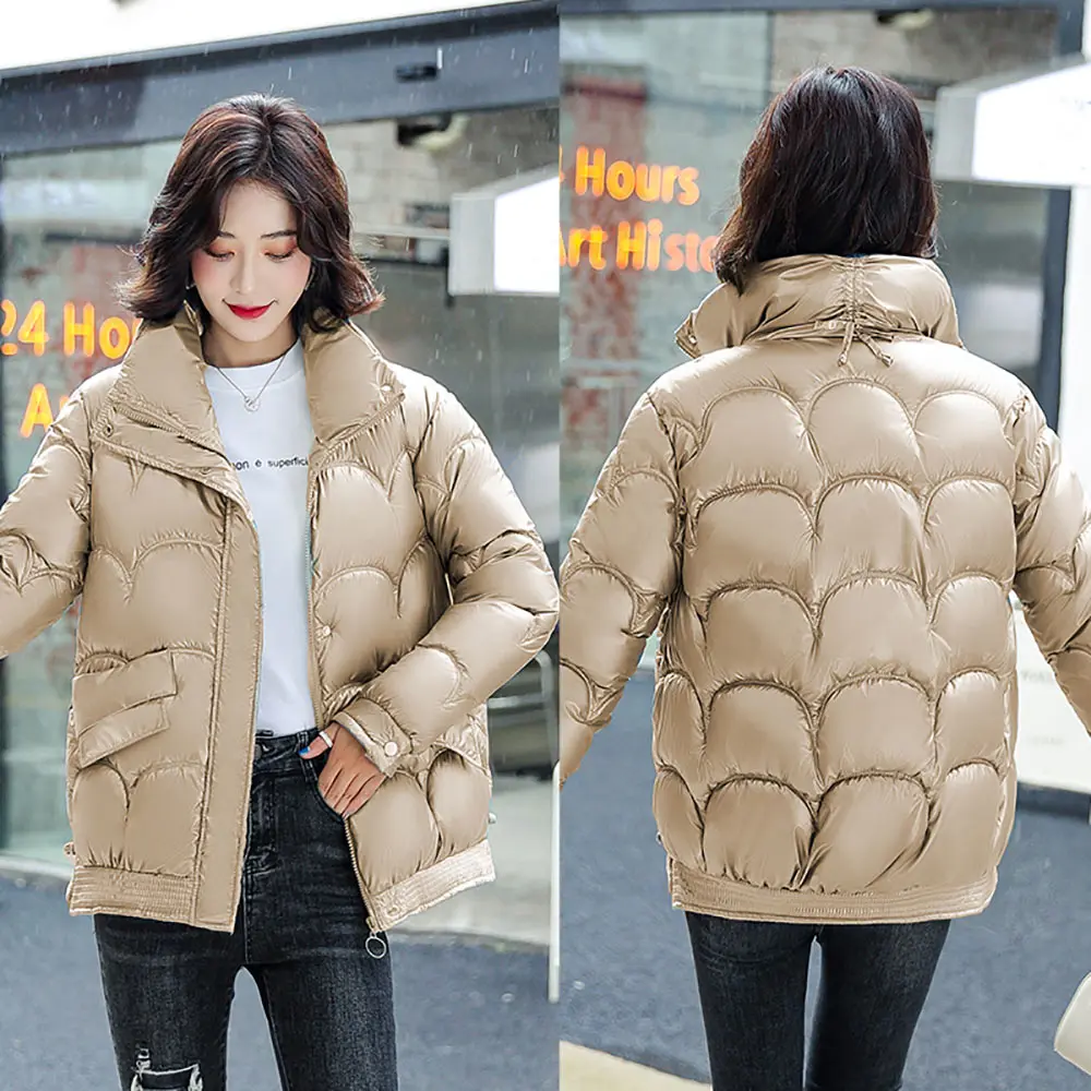 Vielleicht Autumn And Winter Parkas Short Warm Jackets For Women Stand Collar Glossy Cotton Padded Clothing Female Wadded Coats