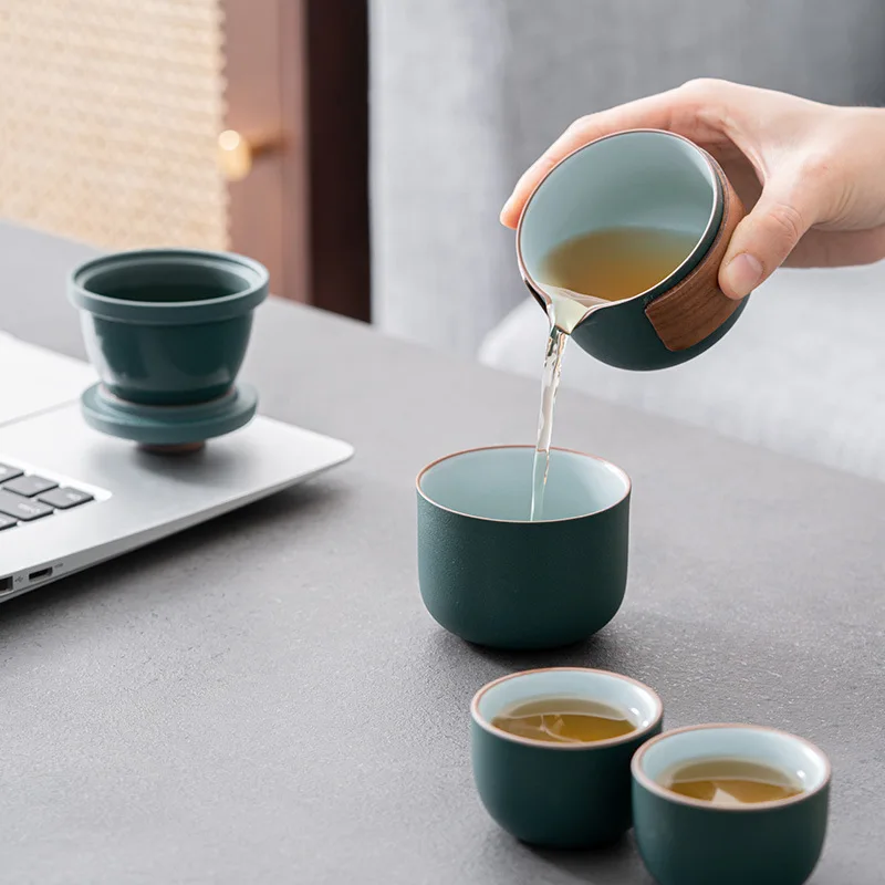 

Set of ceramic travel kungfu tea set Simple tea brewing set for outdoor tourism Express cup Tea set suit