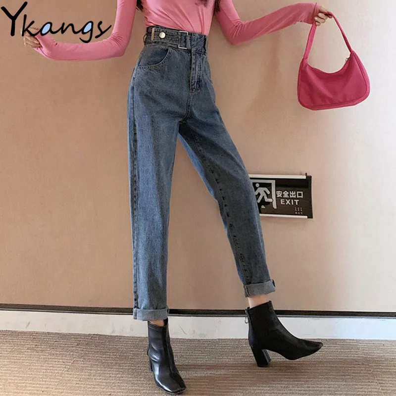 

Размера плюс бойфренд джинсы в винтажном стиле для женщин Harajuku шик в винтажном стиле Широкие джинсовые штаны в Корейском стиле; Женская чер...