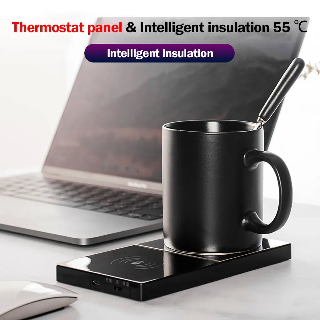 2 в 1 Беспроводной Зарядное устройство подогрева чашек горячая электрическая