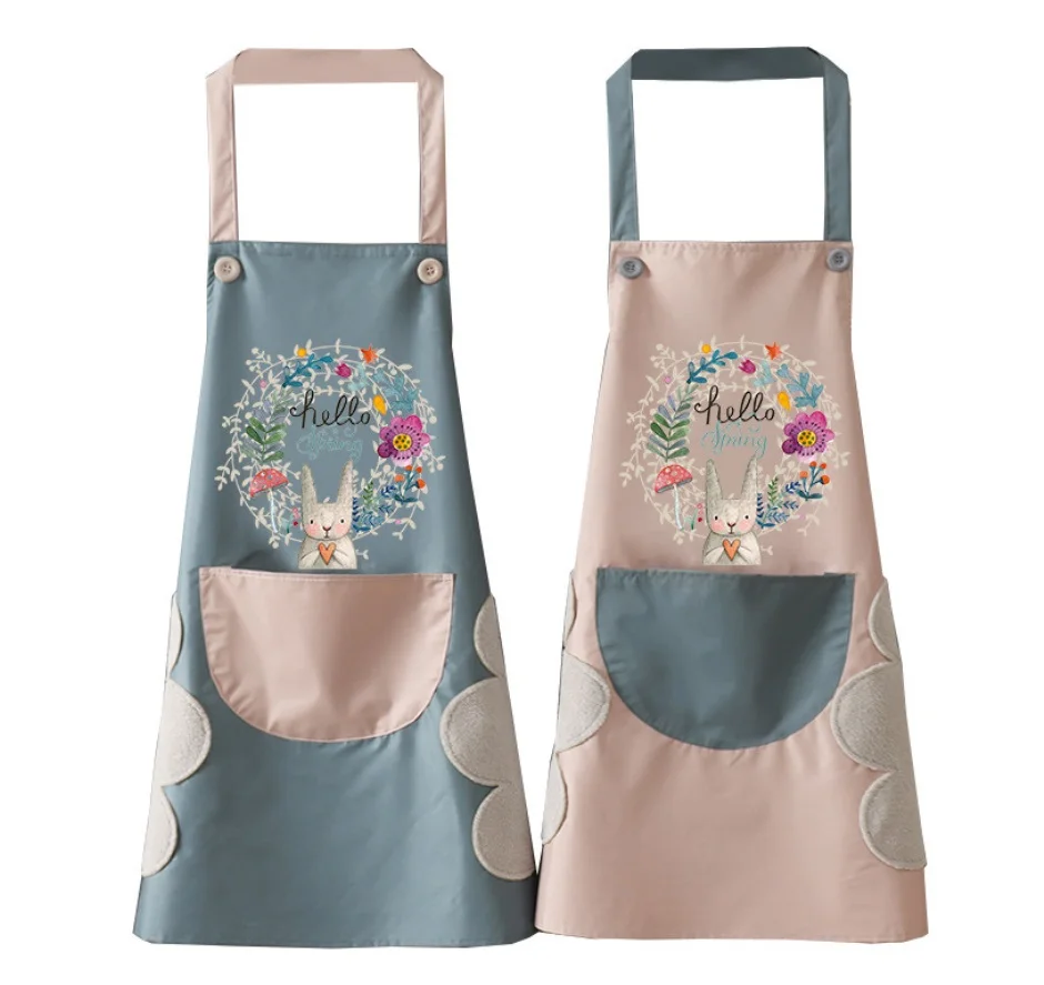 

1Pcs Kitchen Wipeable Waterproof Oil-Proof Cartoon Wreath Rabbit Kitchen Nail Shop Apron for Women Baking Accessories 90*70cm