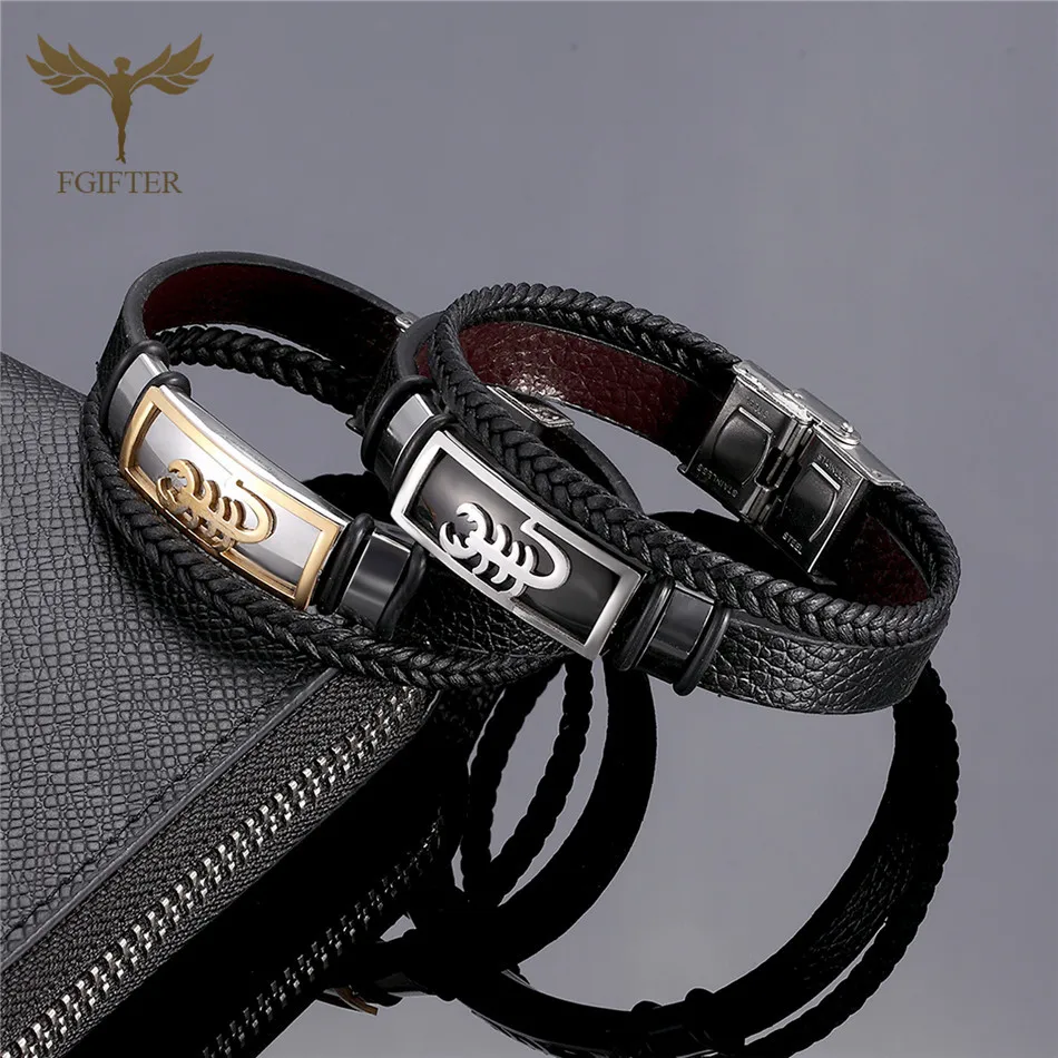 В стиле панк Рок кожаные браслеты на запястье браслет-Скорпион для мужчин из