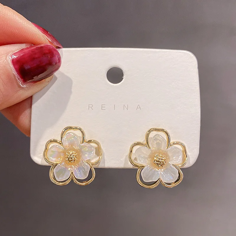 

925 Silver Needle Stereo Flower Earrings Korean Temperament Double Shell Flower Earrings Sweet Mori Simple Earrings
