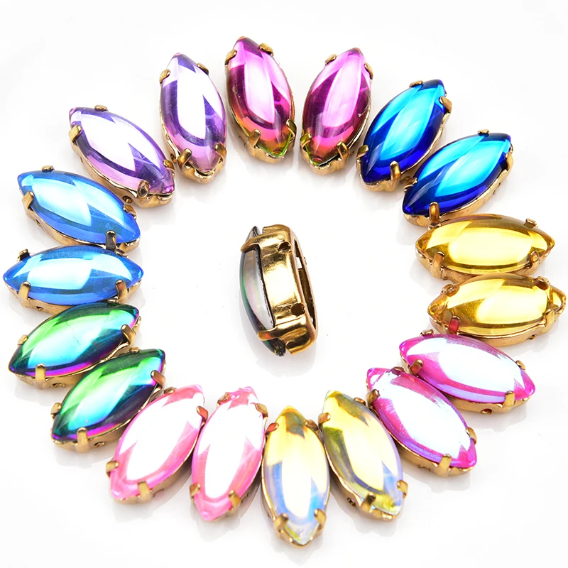 

7*15mm 20Pcs/Lot Colorful Horse Eye Sew On Rhinestones With Claw Flatback Crystal k9 Glass Sew On Claw Rhinestones For Garment