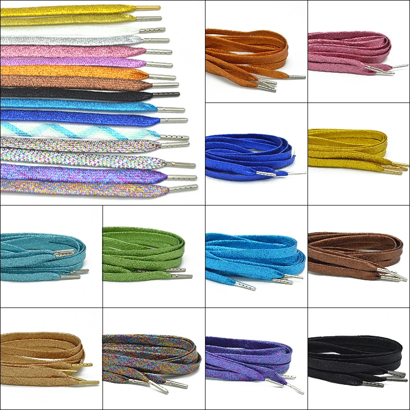 Fashion 115cm Metal Glitter Flat Shoelaces Shoe Laces Sneaker Sport Shoe Colored Available Running Shoelace Bootlaces Kids Adult