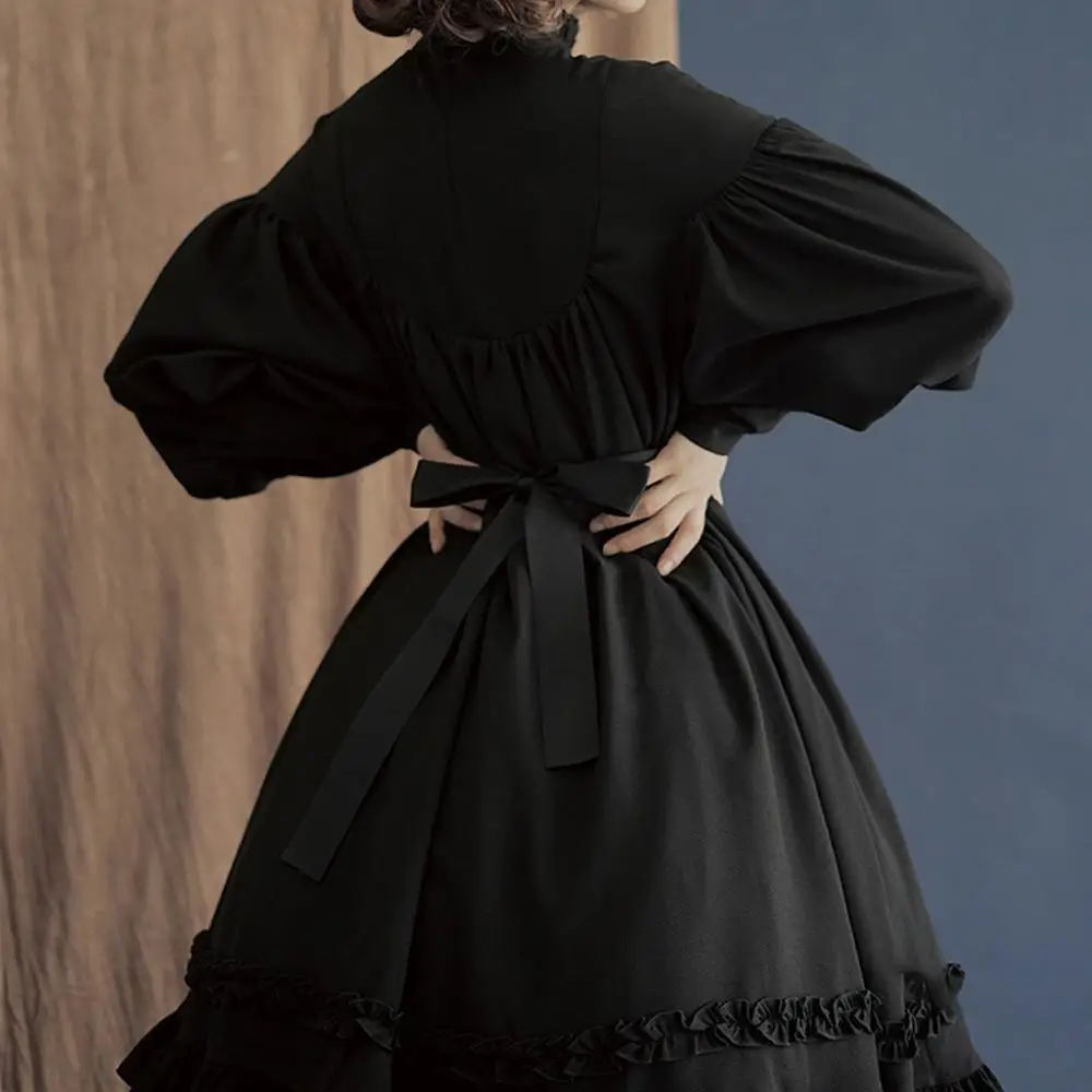 

gothic lolita dress Women's Long Sleeve Loose Stand Collar Lace Lantern Sleeve Cute Small Party Dress sweet lolita vestidos