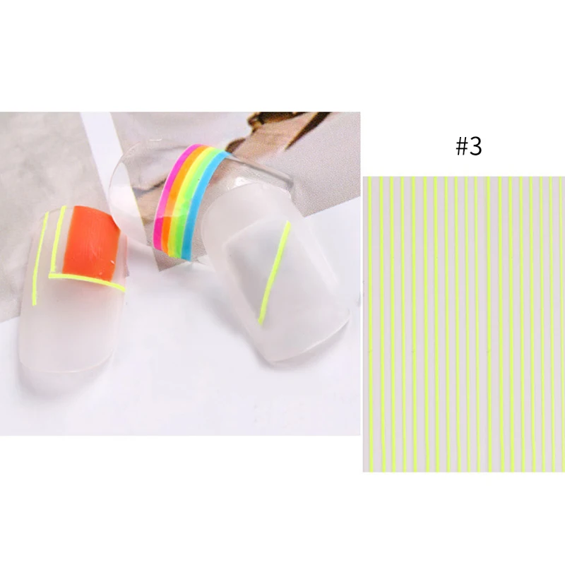 3D Fluorescent Nail Stickers Stripe Line Art Colorful Sticker Decals Tips Beauty Decorations | Красота и здоровье