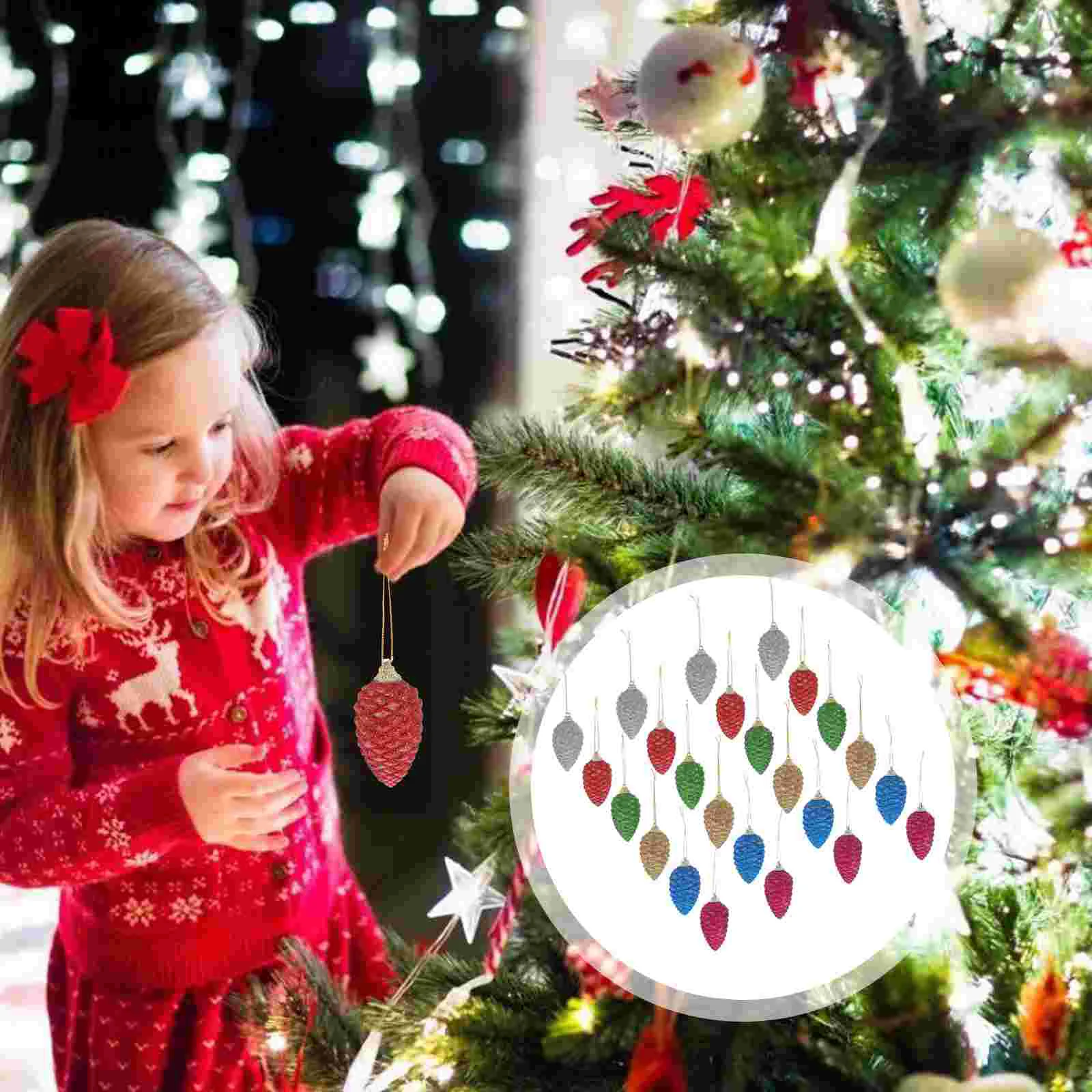 

24Pcs Christmas Decorative Ornaments Xmas Tree Pine Cone Pendants Hanging Decor