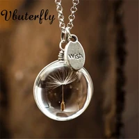 natural dandelion necklace with wish pendant heart round oval glass globe jewelry for new mom gift dried flower necklaces t2