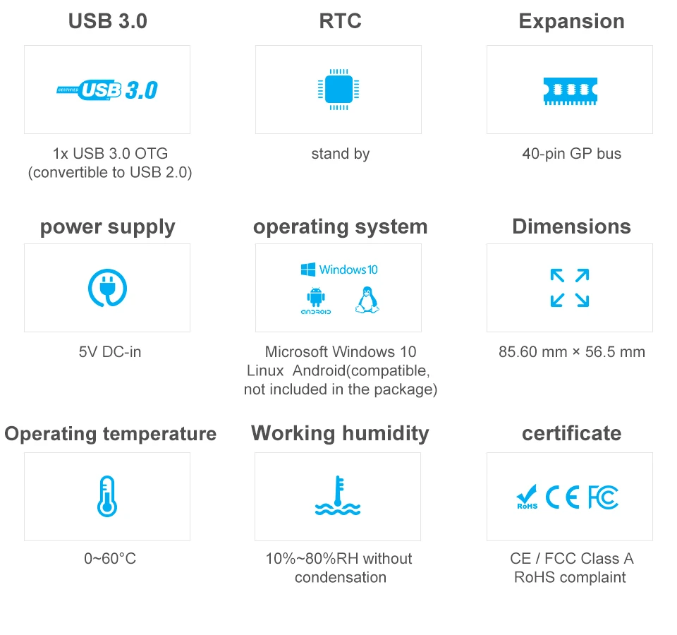 AAEON UP Board Inter 4 Гб ОЗУ+ 32 ГБ EMMC Совместимость с большинством Raspberry Pi HAT Intel x86 Поддержка linux, Android Windows 10