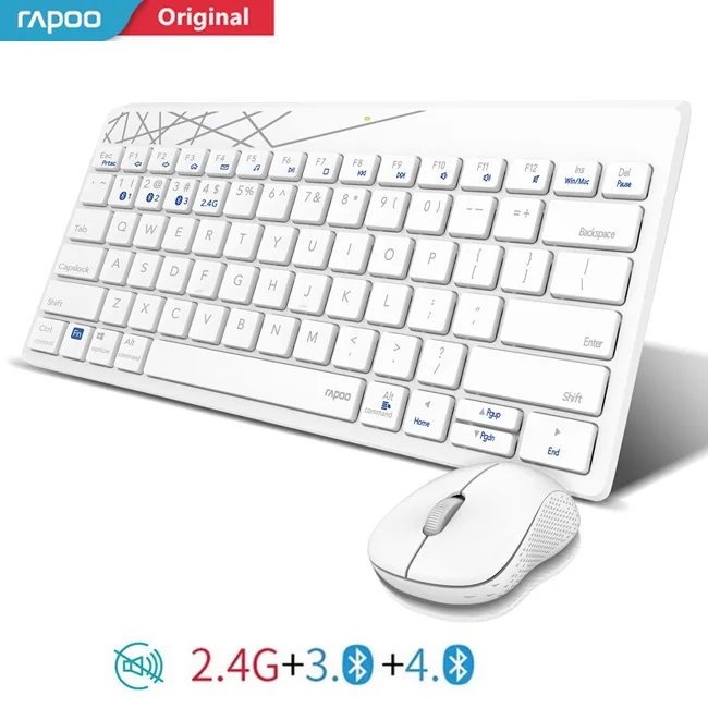 8000T White Rapoo 8000 м Multi-mode Silent Беспроводной клавиатура Мышь Combo Bluetooth 3,0/4,0 РФ 2,4 г переключаться между 3 устройств связи - Цвет: 8000T White