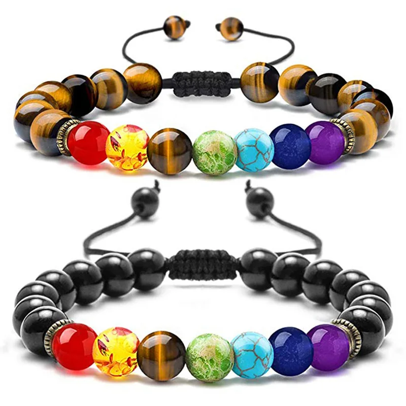 

Men Women 8mm Lava Rock 7 Chakras Aromatherapy Essential Oil Diffuser Bracelet Braided Rope Natural Stone Yoga Beads Bracelet