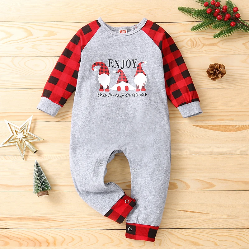 

0-24 Months Full Sleeve Chiristmas Baby’s Casual Raglan Long Sleeve Jumpsuit Fashion Christmas Printing Round Neck Long Romper