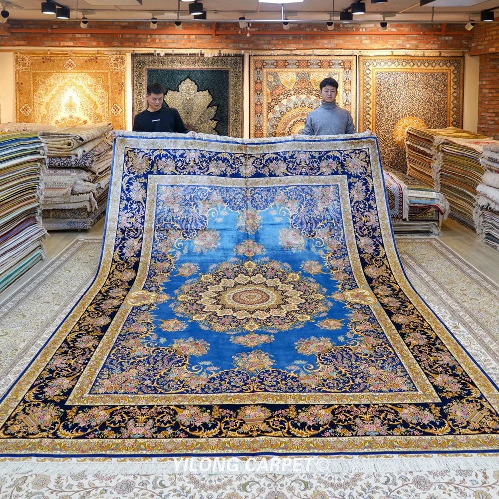 Goede Yilong 9 'X 12' Blauw Handgeknoopt Klassieke Turkse Ontwerp Oosterse Zijde Perzisch Tapijt (ZQG500A)