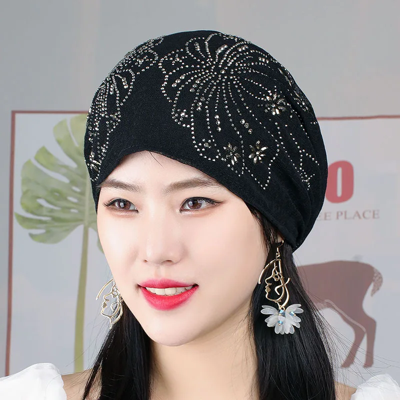 

Breathable Thin Lace Turbans For Women Muslim Hat Rhinestone Hijab Bonnet Beanie Femme Musulman Ready to Wear Turbante Cap