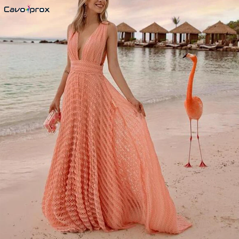 Женское элегантное платье макси с глубоким v образным вырезом без рукавов длина