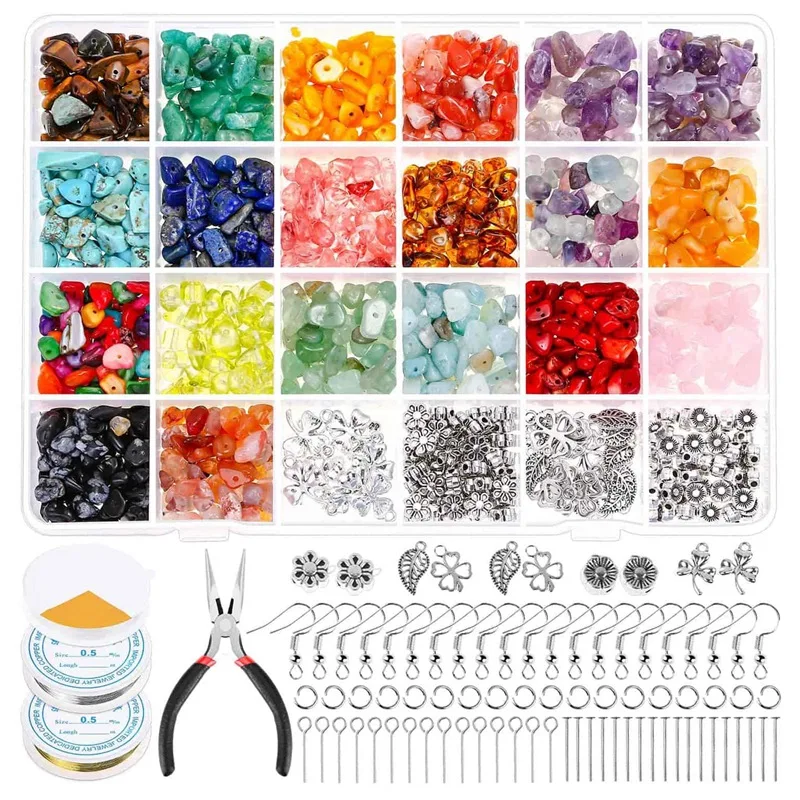 

Crystal Jewelry Making Kit Ring Making Kit with Crystal Gemstone Beads Jewelry Wire and Earring Hooks for Ring Earring